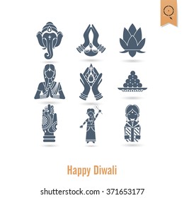 Diwali. Indian Festival Icons. Simple and Minimalistic Style. Vector