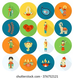 Diwali. Indian Festival Icons. Simple and Minimalistic Style. Vector
