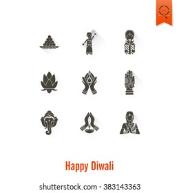 Diwali. Indian Festival Icons. Simple and Minimalistic Style. Vector