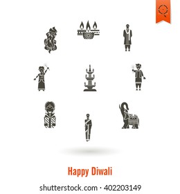 Diwali. Indian Festival Icons. Simple and Minimalistic Style. Vector
