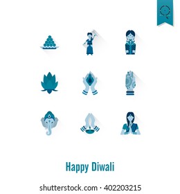 Diwali. Indian Festival Icons. Simple and Minimalistic Style. Vector