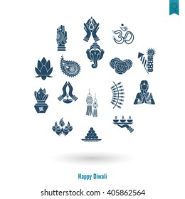 Diwali. Indian Festival Icons. Simple and Minimalistic Style. Vector