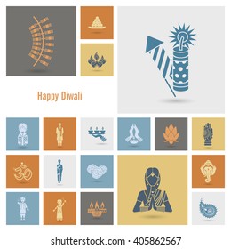 Diwali. Indian Festival Icons. Simple and Minimalistic Style. Vector