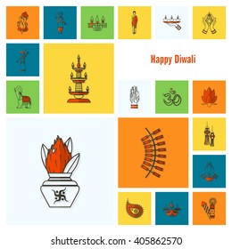 Diwali. Indian Festival Icons. Simple and Minimalistic Style. Vector