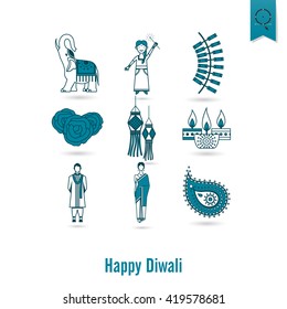 Diwali. Indian Festival Icons. Simple and Minimalistic Style. Vector