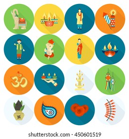 Diwali. Indian Festival Icons. Simple and Minimalistic Style. Vector