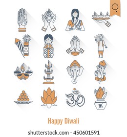 Diwali. Indian Festival Icons. Simple and Minimalistic Style. Vector