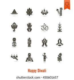 Diwali. Indian Festival Icons. Simple and Minimalistic Style. Vector