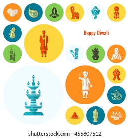 Diwali. Indian Festival Icons. Simple and Minimalistic Style. Vector
