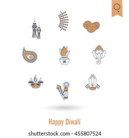 Diwali. Indian Festival Icons. Simple and Minimalistic Style. Vector