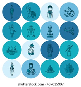 Diwali. Indian Festival Icons. Simple and Minimalistic Style. Vector