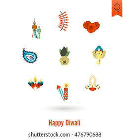 Diwali. Indian Festival Icons. Simple and Minimalistic Style. Vector