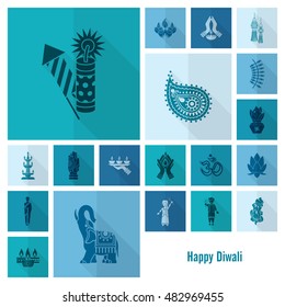 Diwali. Indian Festival Icons. Simple and Minimalistic Style. Vector