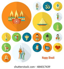 Diwali. Indian Festival Icons. Simple and Minimalistic Style. Vector