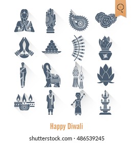 Diwali. Indian Festival Icons. Simple and Minimalistic Style. Vector