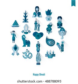 Diwali. Indian Festival Icons. Simple and Minimalistic Style. Vector