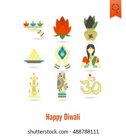 Diwali. Indian Festival Icons. Simple and Minimalistic Style. Vector