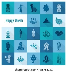 Diwali. Indian Festival Icons. Simple and Minimalistic Style. Vector