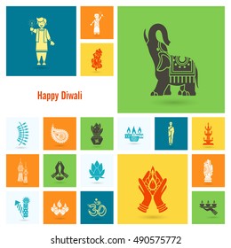 Diwali. Indian Festival Icons. Simple and Minimalistic Style. Vector
