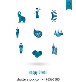 Diwali. Indian Festival Icons. Simple and Minimalistic Style. Vector