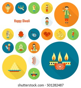 Diwali. Indian Festival Icons. Simple and Minimalistic Style. Vector