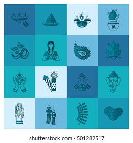 Diwali. Indian Festival Icons. Simple and Minimalistic Style. Vector