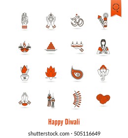 Diwali. Indian Festival Icons. Simple and Minimalistic Style. Vector