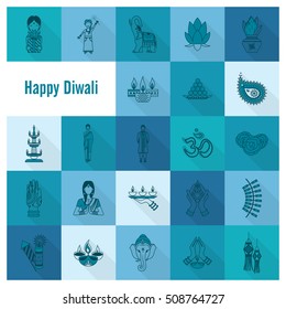 Diwali. Indian Festival Icons. Simple and Minimalistic Style. Vector
