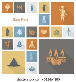 Diwali. Indian Festival Icons. Simple and Minimalistic Style. Vector