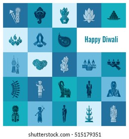 Diwali. Indian Festival Icons. Simple and Minimalistic Style. Vector