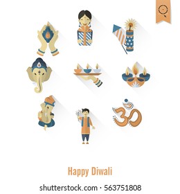 Diwali. Indian Festival Icons. Simple and Minimalistic Style. Vector
