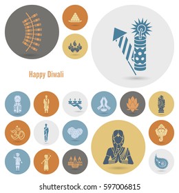 Diwali. Indian Festival Icons. Simple and Minimalistic Style. Vector