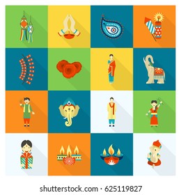 Diwali. Indian Festival Icons. Simple and Minimalistic Style. Vector