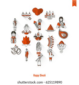 Diwali. Indian Festival Icons. Simple and Minimalistic Style. Vector