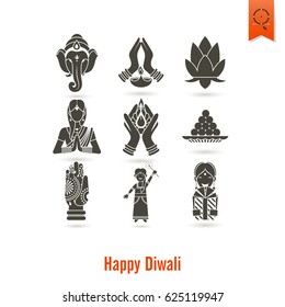 Diwali. Indian Festival Icons. Simple and Minimalistic Style. Vector