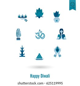 Diwali. Indian Festival Icons. Simple and Minimalistic Style. Vector
