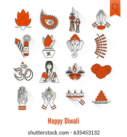 Diwali. Indian Festival Icons. Simple and Minimalistic Style. Vector