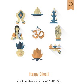 Diwali. Indian Festival Icons. Simple and Minimalistic Style. Vector