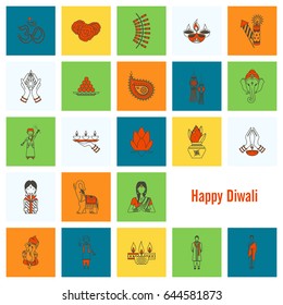 Diwali. Indian Festival Icons. Simple and Minimalistic Style. Vector