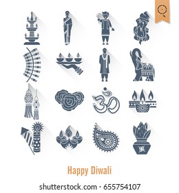 Diwali. Indian Festival Icons. Simple and Minimalistic Style. Vector