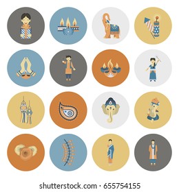 Diwali. Indian Festival Icons. Simple and Minimalistic Style. Vector