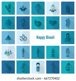 Diwali. Indian Festival Icons. Simple and Minimalistic Style. Vector
