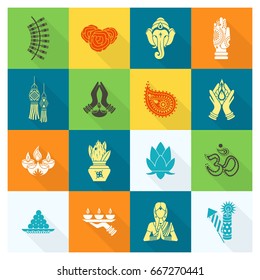 Diwali. Indian Festival Icons. Simple and Minimalistic Style. Vector