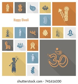 Diwali. Indian Festival Icons. Simple and Minimalistic Style. Vector