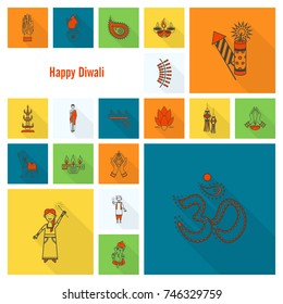 Diwali. Indian Festival Icons. Simple and Minimalistic Style. Vector