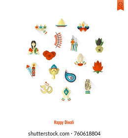 Diwali. Indian Festival Icons. Simple and Minimalistic Style. Vector