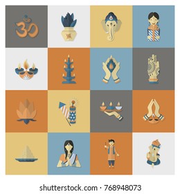 Diwali. Indian Festival Icons. Simple and Minimalistic Style. Vector