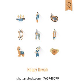 Diwali. Indian Festival Icons. Simple and Minimalistic Style. Vector