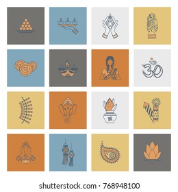 Diwali. Indian Festival Icons. Simple and Minimalistic Style. Vector