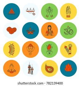 Diwali. Indian Festival Icons. Simple and Minimalistic Style. Vector
